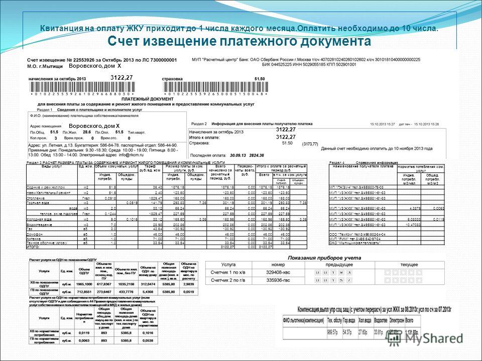Образец квитанции жкх