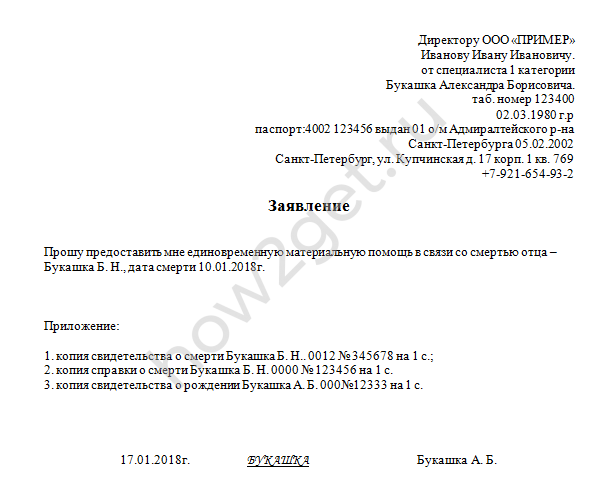 Материальная помощь по смерти близкого родственника: Матпомощь в связи