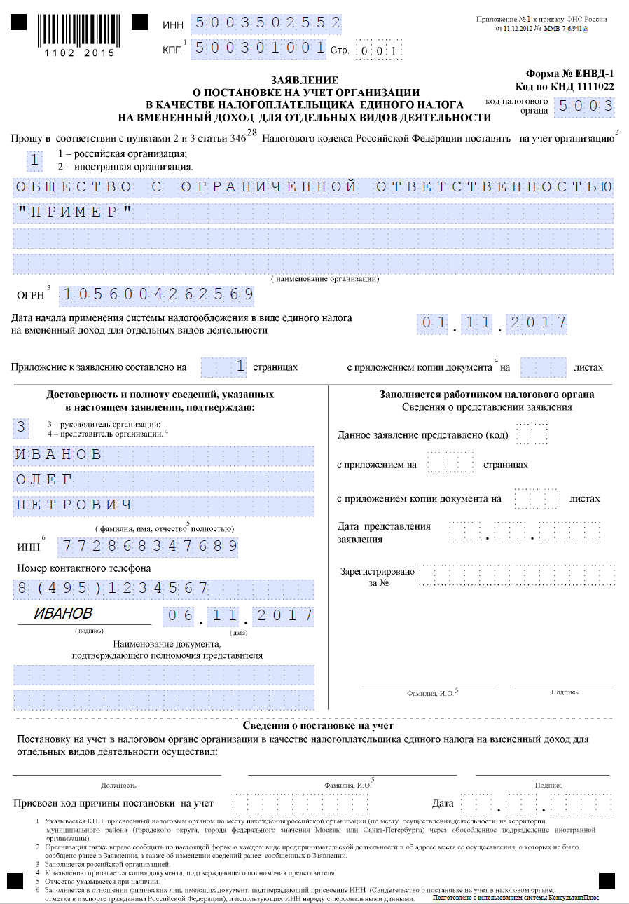 Образец заполнения инн физического лица физического