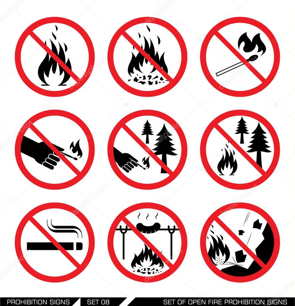 depositphotos 132238856 stock illustration set of open fire prohibition